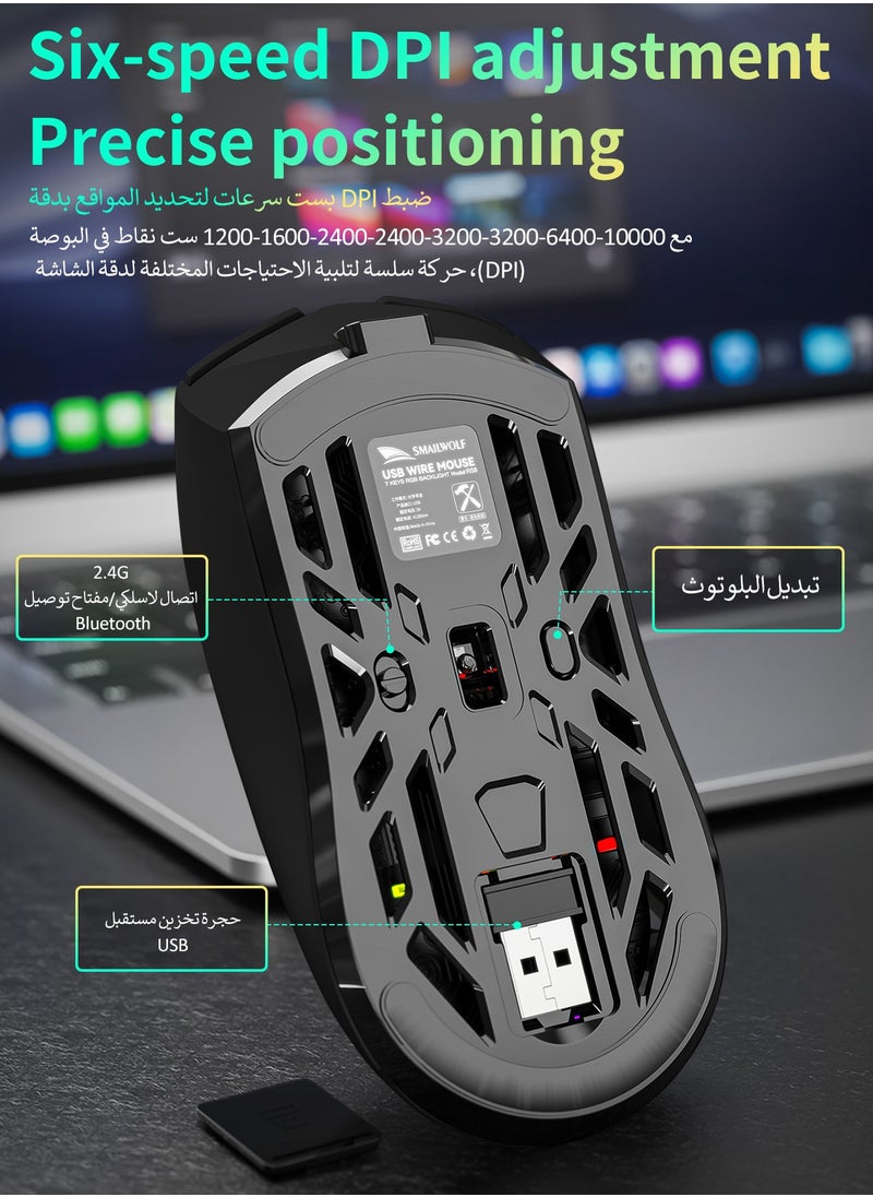 ARCHAEOPTERYX Wireless Mouse, gaming mouse,Upgraded 2.4GHz Ergonomic Optical Mouse, 10000 DPI Max, 6DPI Adjustable, 6 Buttons, Wireless Mouse for Laptop, PC, Chromebook, Notebook, 10M Wireless Connection Mouse | Black  - Image 4