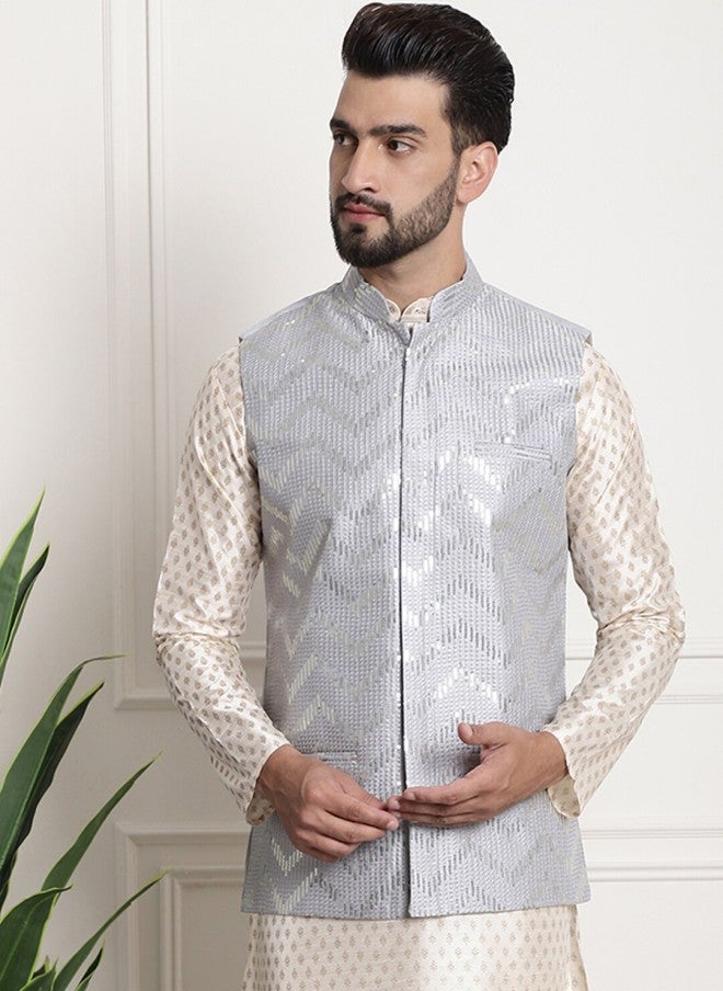 Sojanya Chevron Embellished Nehru Jacket for Men - Image 1