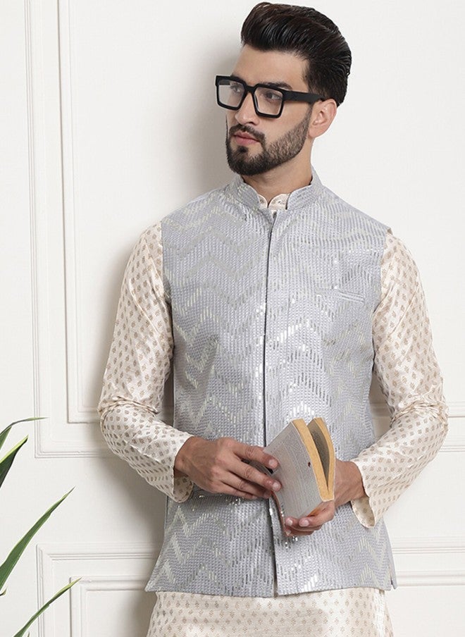 Sojanya Chevron Embellished Nehru Jacket for Men - Image 4