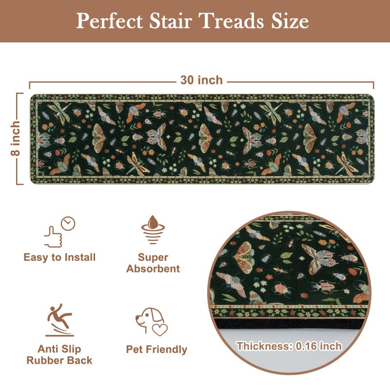 OJIA Insect Print Stair Treads Non Slip Stair Runners for Wooden Steps Indoor, 15PCS 8"x30" Rubber Backing Carpet Treads for Wood Stairs Staircase Step Treads for Kids & Dogs, Stair Covers, Black - Image 4