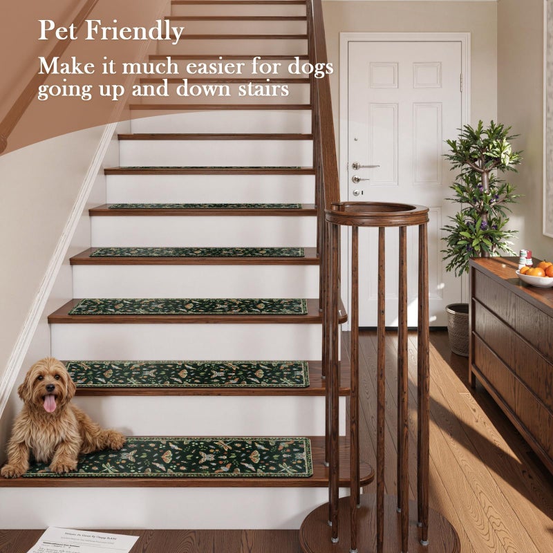 OJIA Insect Print Stair Treads Non Slip Stair Runners for Wooden Steps Indoor, 15PCS 8"x30" Rubber Backing Carpet Treads for Wood Stairs Staircase Step Treads for Kids & Dogs, Stair Covers, Black - Image 5