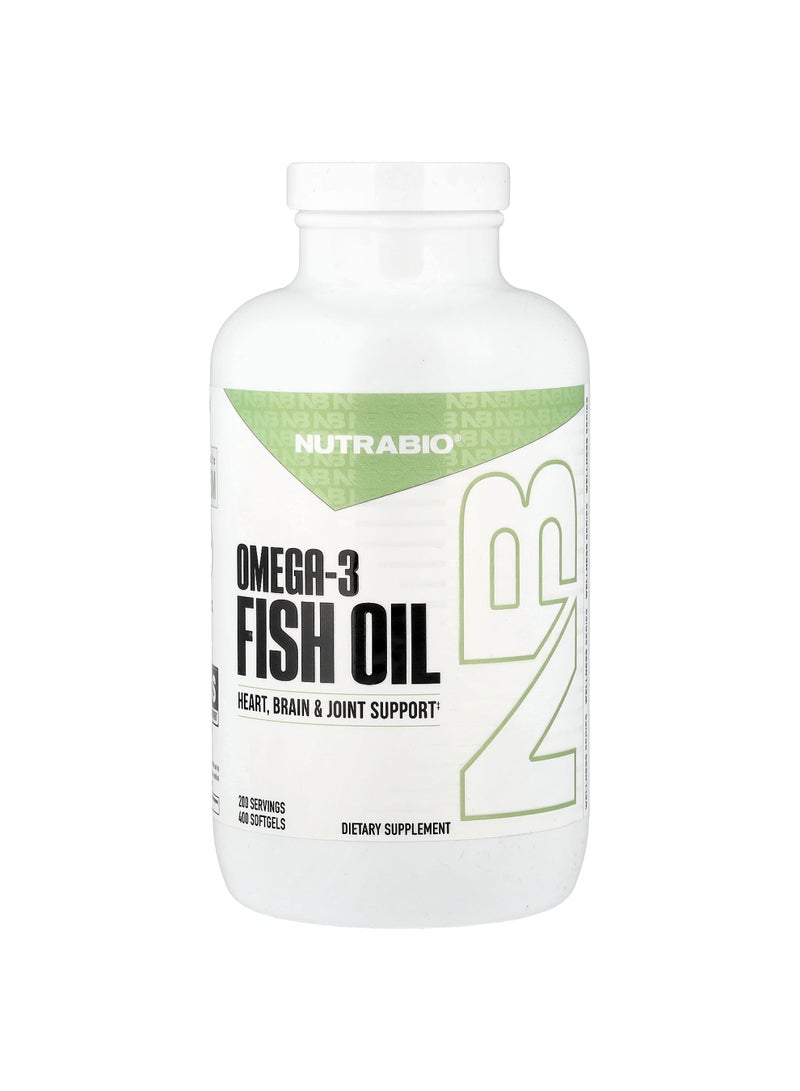 NutraBio Omega-3 Fish Oil, 400 Softgels (1,000 mg per Softgel)
