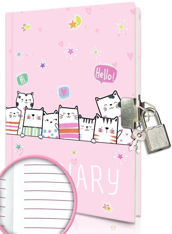 GINMLYDA Cat Diary with Lock for Girls, 7x5.25 Inches 160 Lined Pages Secret Kids Diary Cute Cats Journal with Lock and Keys Notebook for Girls Birhtday Gifts for 5-10 Years Old - Image 1
