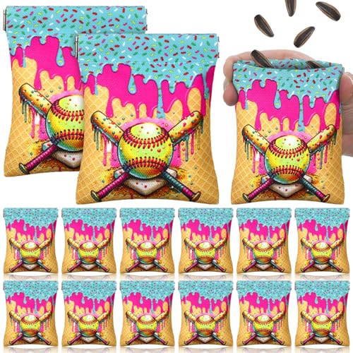 Yeyeplum 12 Pcs Ice Cream Drip Softball Seed Sacks Softball Drip Seed Bags Pouch for Team Canvas Sunflower Squeeze Coin Purses for Team Gifts Party Favors Sport lovers Players Birthday Senior Night - Image 1