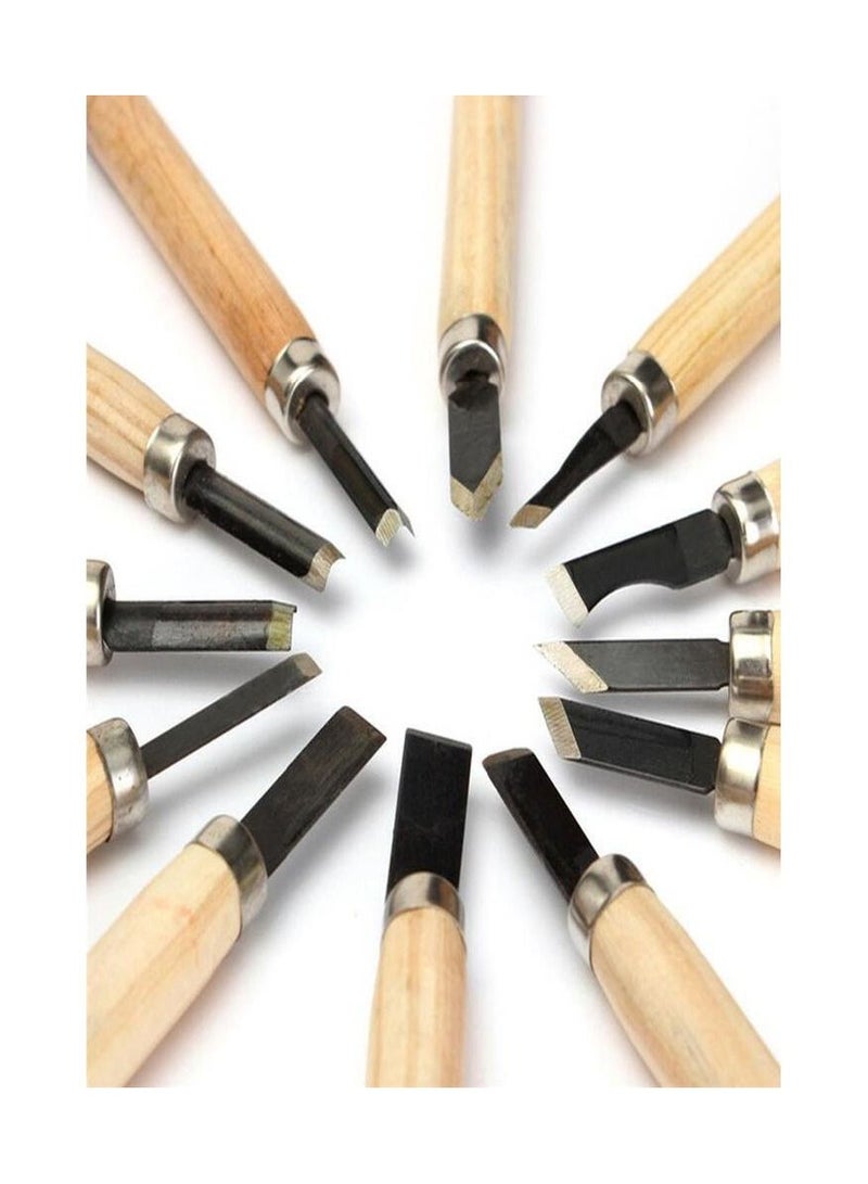 12 قطعة نحت الخشب سكين النحت أدوات يدوية إزميل سكين مجموعة لمورد الفن - Image 3