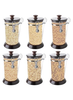 Life Smile Canister Set With Clamp Lids & Spoons, Airtight Food Storage Containers, Acrylic Food Storage of Bulk, Dry Food Including Flour, Sugar, Coffee, Rice, Tea, Spices (Wooden, 6 Pieces)  - Image 1