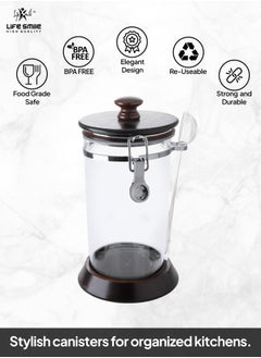 Life Smile Canister Set With Clamp Lids & Spoons, Airtight Food Storage Containers, Acrylic Food Storage of Bulk, Dry Food Including Flour, Sugar, Coffee, Rice, Tea, Spices (Wooden, 6 Pieces)  - Image 2