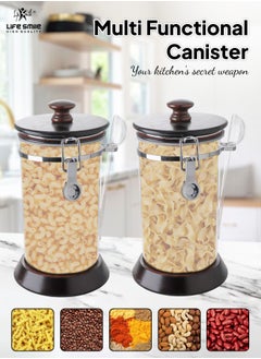 Life Smile Canister Set With Clamp Lids & Spoons, Airtight Food Storage Containers, Acrylic Food Storage of Bulk, Dry Food Including Flour, Sugar, Coffee, Rice, Tea, Spices (Wooden, 6 Pieces)  - Image 5