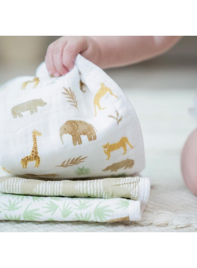 aden + anais aden + anais Essentials Classic Washcloth Set, Super Soft 100% Cotton Muslin, 3-Pack, Tanzania - Image 3