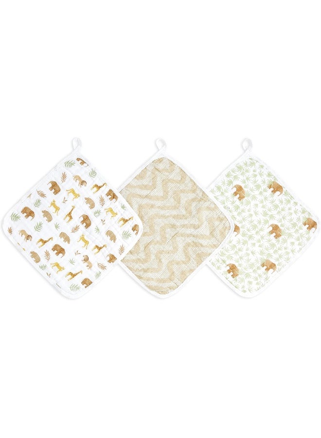 aden + anais aden + anais Essentials Classic Washcloth Set, Super Soft 100% Cotton Muslin, 3-Pack, Tanzania - Image 1