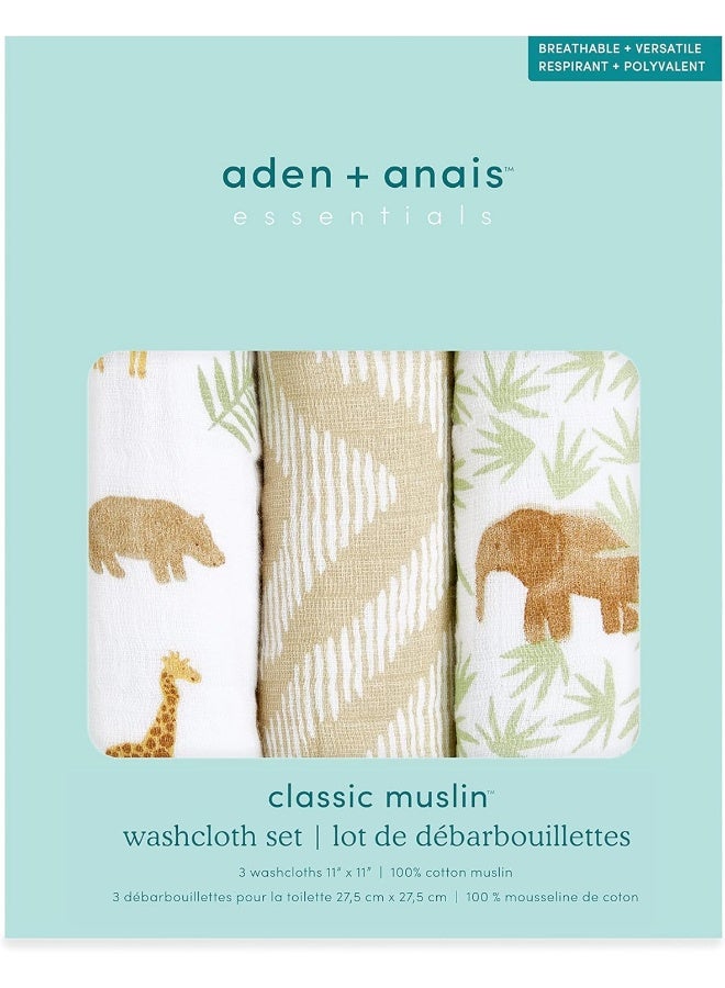 aden + anais aden + anais Essentials Classic Washcloth Set, Super Soft 100% Cotton Muslin, 3-Pack, Tanzania - Image 2