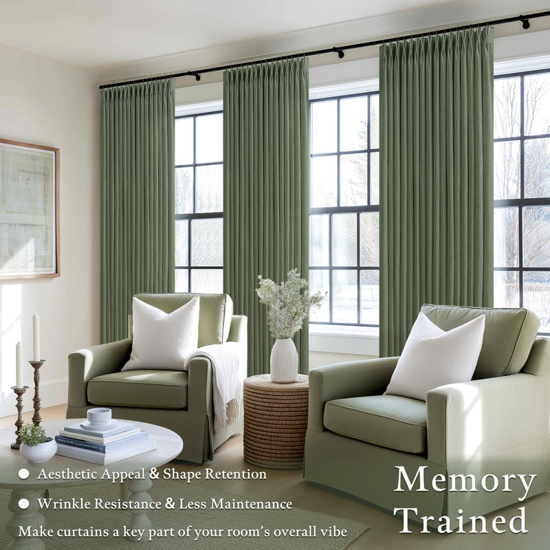 TWODRAPES Pinch Pleated Olive Green Linen Curtains 84 Inches Long 2 Panels Set for Living Room Bedroom Dining Pinch Pleat Back Tab Light Filtering Farmhouse Boho Dark Green Loden Window Curtain Drapes W50xL84 - Image 2