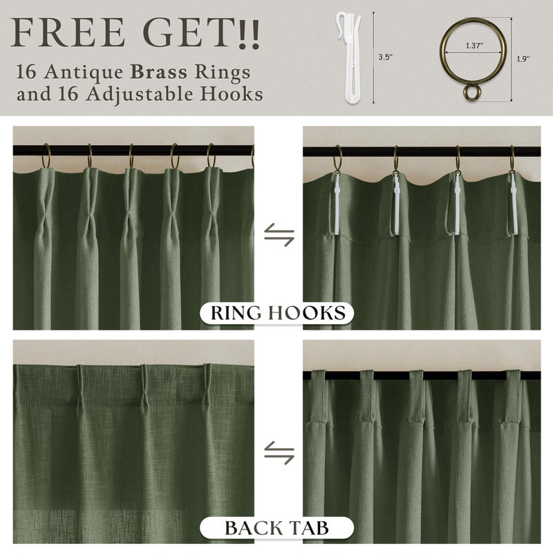 TWODRAPES Pinch Pleated Olive Green Linen Curtains 84 Inches Long 2 Panels Set for Living Room Bedroom Dining Pinch Pleat Back Tab Light Filtering Farmhouse Boho Dark Green Loden Window Curtain Drapes W50xL84 - Image 5