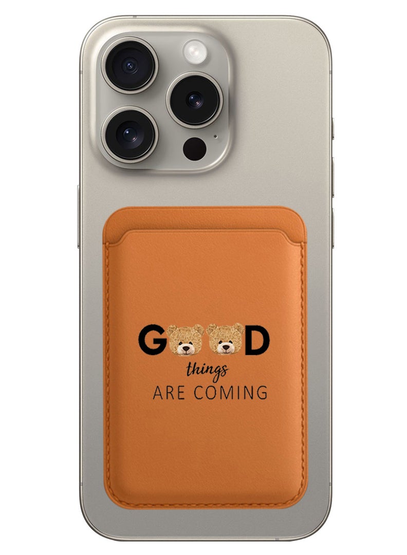 Theodor Magnetic Wallet, Compatible with MagSafe Wallet, for iPhone Wallet, for iPhone 16/15/14/13/12 Series, Not for iPhone 13/12 mini, 3 Card Holder, Vegan Leather, Brown - Good thingsa are coming - Image 1