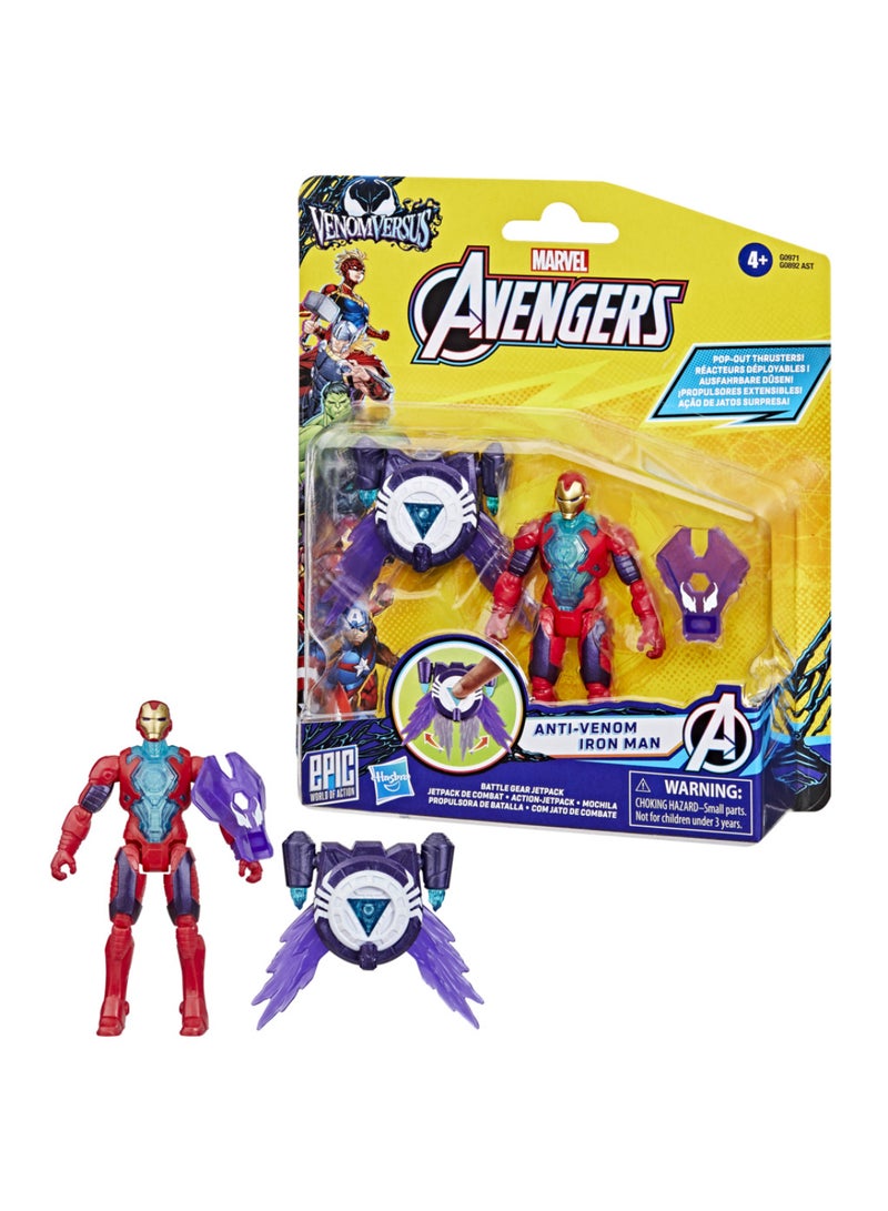 AVENGERS Marvel Avengers VenomVersus Epic World of Action Anti-Venom Iron Man Figure with Battle Gear Accessories, 4-Inch (10 cm) Super Hero Toys, Kids Ages 4+ - Image 1