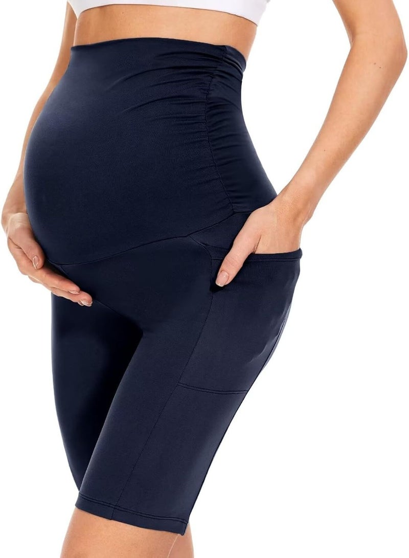 Zi Zhu Pin Pai Women's High Waist Maternity Capri Pants with Pockets - Comfortable Fitness Yoga Leggings for Pregnancy - Image 1