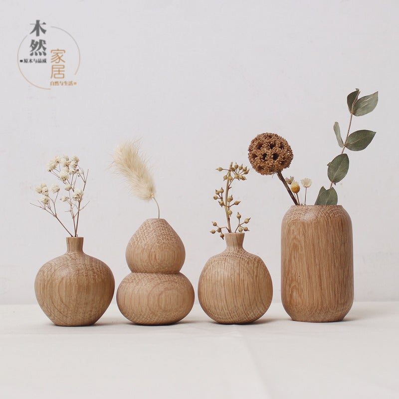 Japanese Style Solid Wood Dried Flower Vase - Image 1