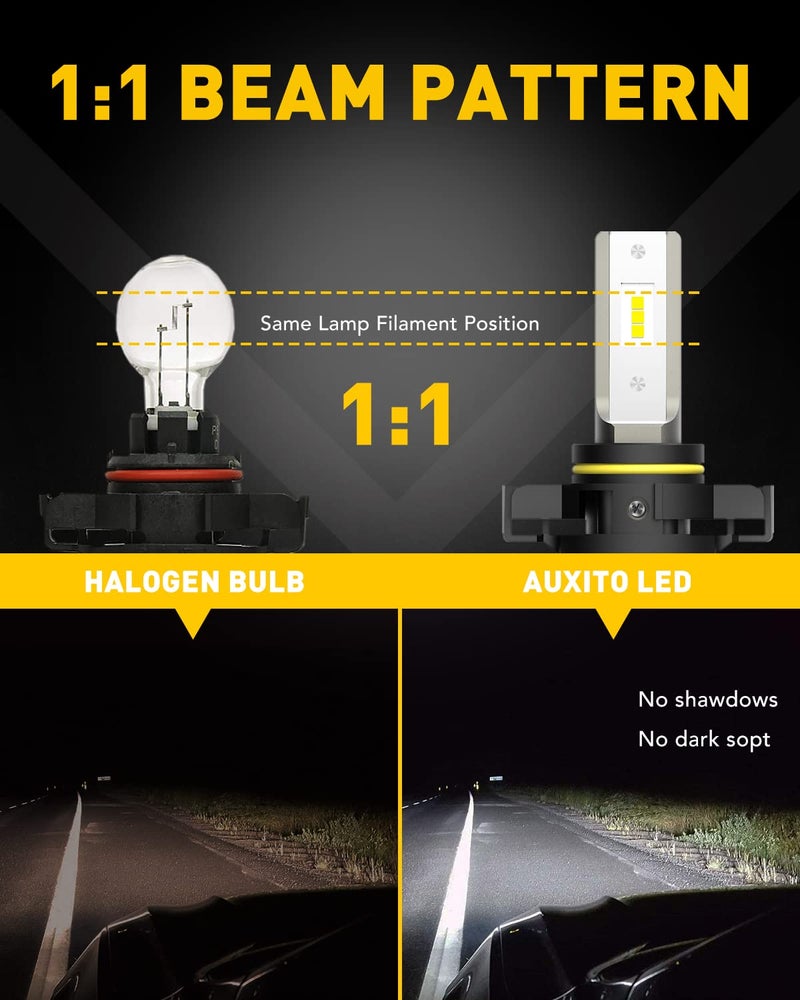 AUXITO 5202 LED Fog Light Bulbs, 6500K Cool White 6000 Lumen Plug And Play, 300% Brighter, 5201 PS19W 12085 PS24W Daytime Running Lights Replacement (Pack of 2) - Image 4