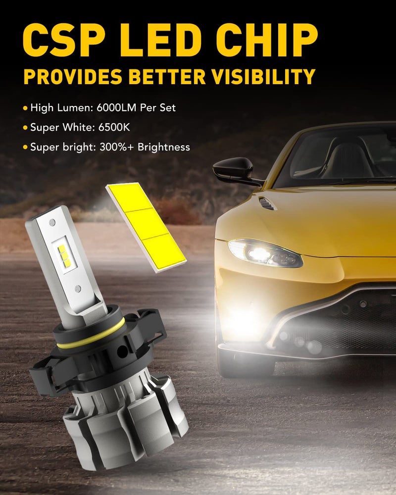 AUXITO 5202 LED Fog Light Bulbs, 6500K Cool White 6000 Lumen Plug And Play, 300% Brighter, 5201 PS19W 12085 PS24W Daytime Running Lights Replacement (Pack of 2) - Image 2