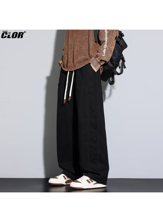 Clor Pure Cotton American Style Casual Work Pants Men Autumn Winter Loose Fit Wide Leg Straight Pants Cl104 Black 2XL - Image 3