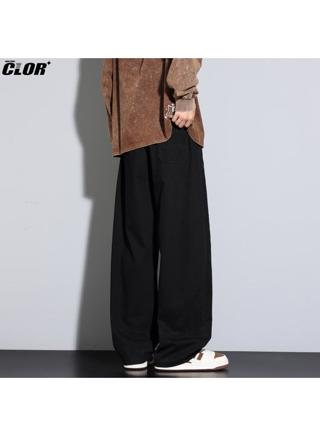 Clor Pure Cotton American Style Casual Work Pants Men Autumn Winter Loose Fit Wide Leg Straight Pants Cl104 Black 2XL - Image 1