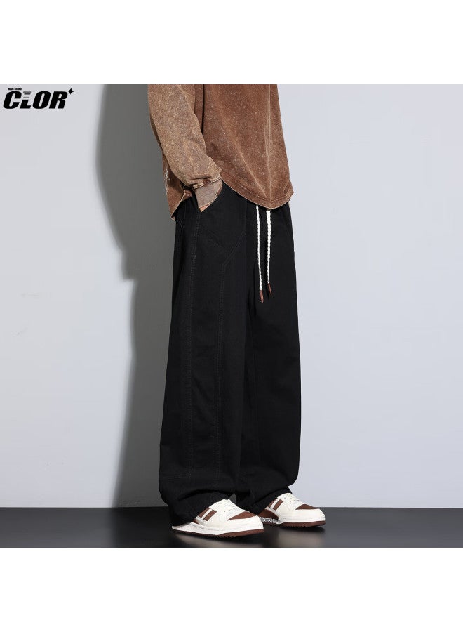 Clor Pure Cotton American Style Casual Work Pants Men Autumn Winter Loose Fit Wide Leg Straight Pants Cl104 Black 2XL - Image 2