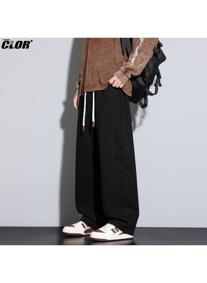 Clor Pure Cotton American Style Casual Work Pants Men Autumn Winter Loose Fit Wide Leg Straight Pants Cl104 Black 2XL - Image 5