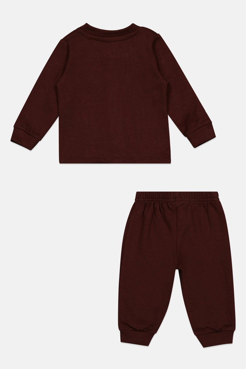 POPEES Toddlers Boy 2 Pcs Embroidered Top And Pants Set, Dark Brown - Image 3
