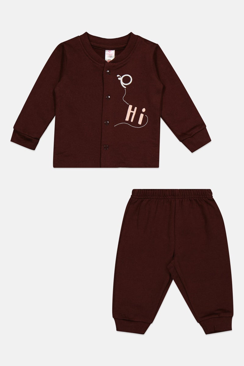 POPEES Toddlers Boy 2 Pcs Embroidered Top And Pants Set, Dark Brown - Image 2
