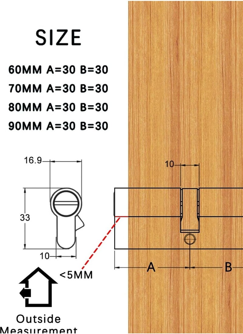 Midwest 90 mm (45/45) anti-snap Euro door cylinder, high security 6-pin, brass body, stainless steel reinforced anti-drill, anti-pick, anti-bump cylinder with 5 keys  - Image 5