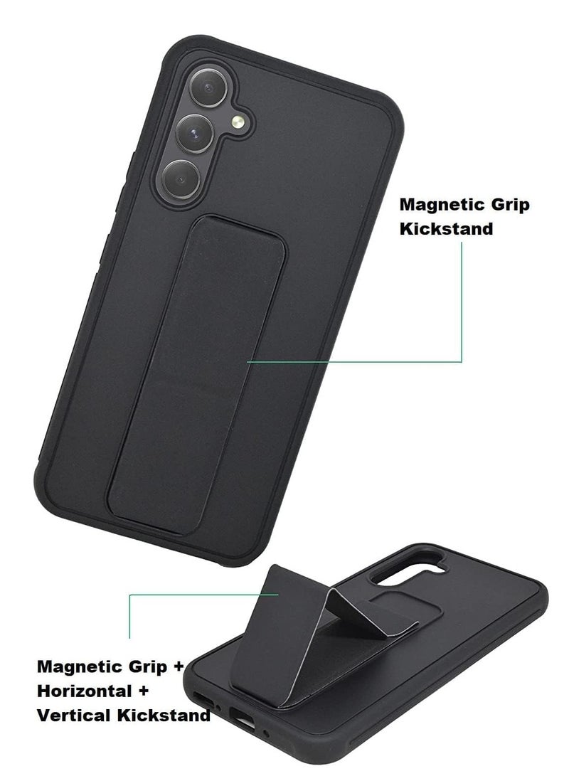 MIGOFAST Samsung Galaxy A16 2024 Back Stand Case Magnetic Car Holder Soft Silicone Horizontal  Vertical Kickstand Cover Wrist Strap Full protection Case for Samsung Galaxy A16 Black - Image 2