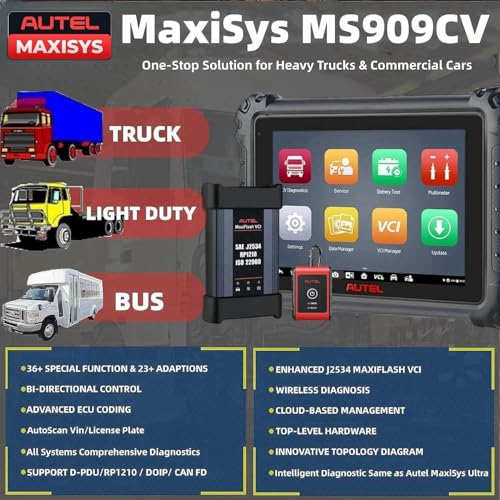 Autel MaxiSys MS909CV 2025 Top Heavy Duty Truck Scanner for Semi Commercial Cars, Upgrade of MS908CV with Intelligent Diagnosis, 48+ Services J2534 ECU Reprogramming & Coding Active Test Topology 2.0 - Image 2