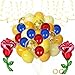 Suncalla 91 Pcs Yellow Blue Gold Birthday Party Decoration Balloons Set Gold Confetti and Red Rose Foil Balloons Hanging Swirls for Women Girls Wedding Engagement Birthday Princess Party Supplies - Image 2