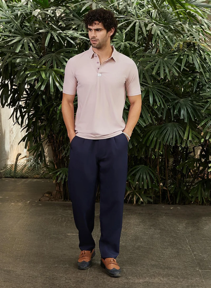CAHOOT  Men's Baby Pink Seamless Waffle Polo T-Shirt for Men | Best Price UAE