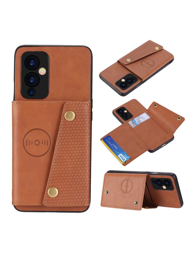 The Bros حافظة لهاتف OnePlus 9 مع مشبك مزدوج من PU + TPU مقاومة للصدمات مع فتحة بطاقة وحامل