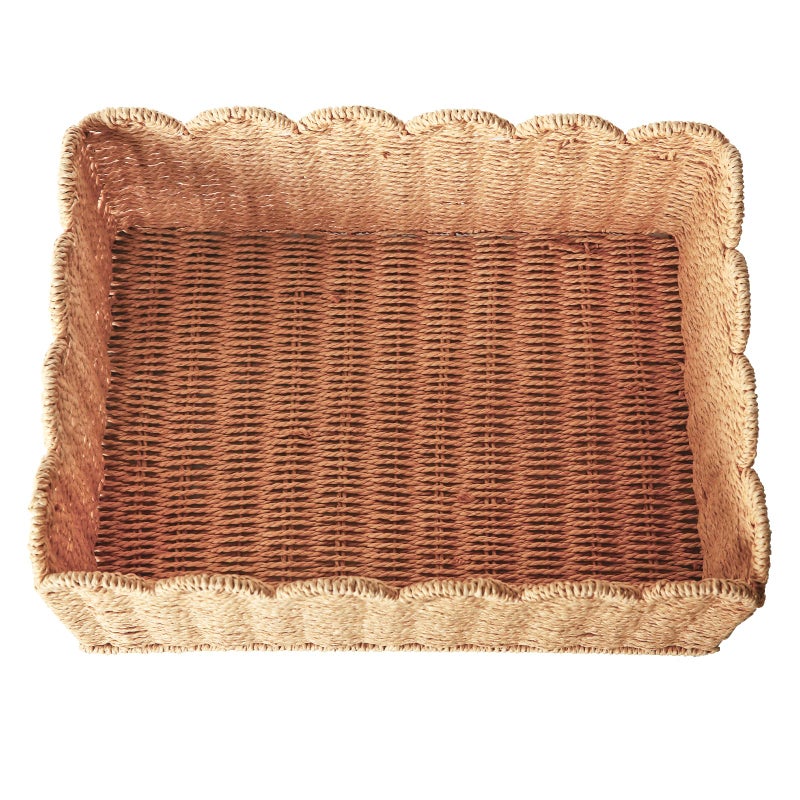 Quincry Scalloped Edge Basket  Wicker Storage Baskets  Hand Woven Baskets For Shelves Natural Baskets For Organizing (M-14"" L X 10.5"" W X 6"" H) - Image 5