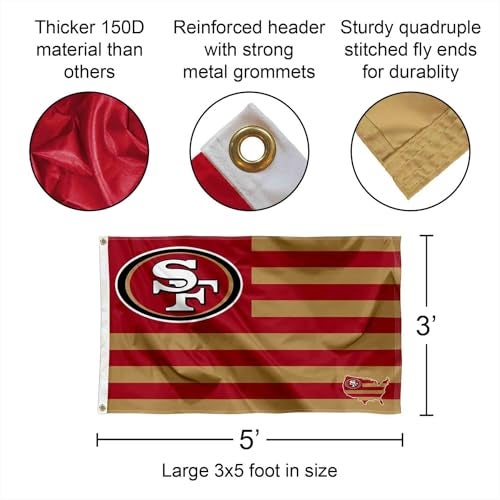 WinCraft San Francisco 49ers USA American Nation Stripes 3x5 Grommet Flag - Image 3