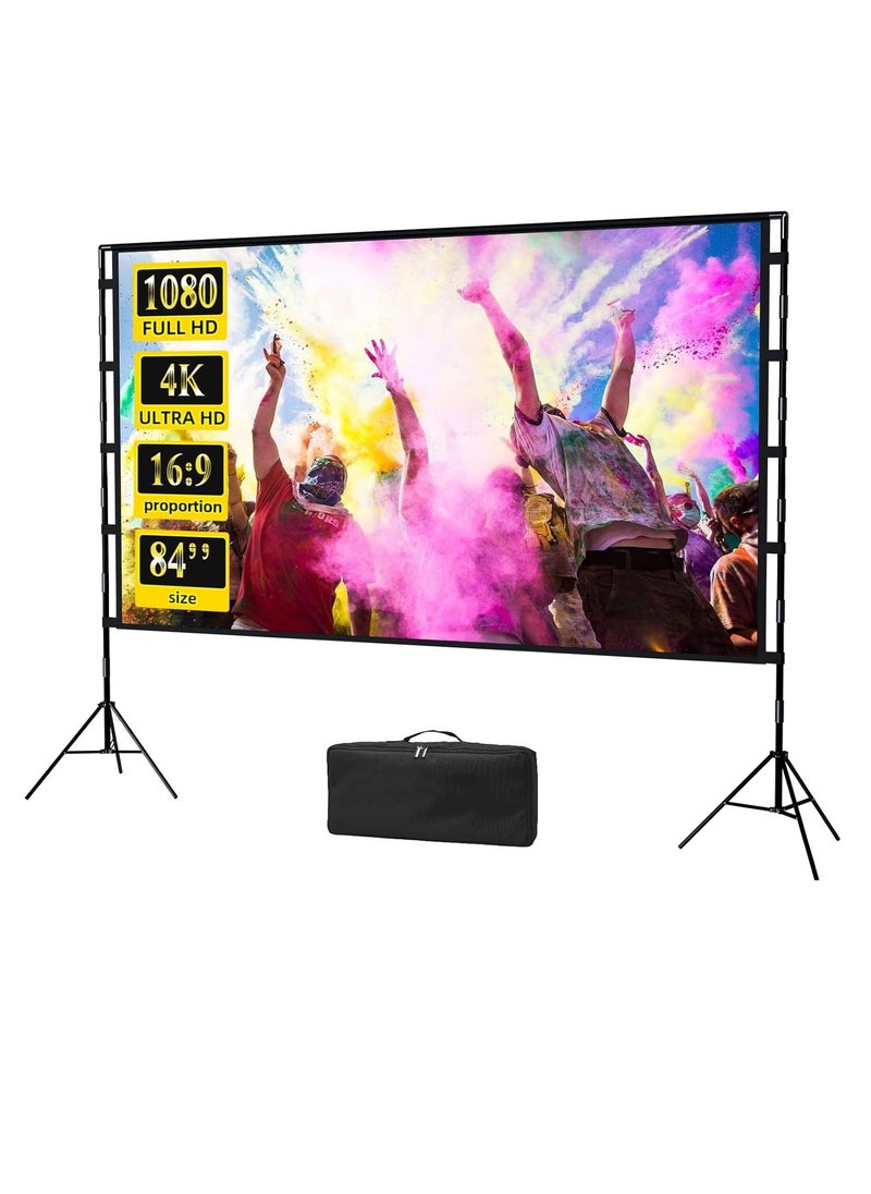 Generic Projector Screen and Stand, 84 inch Portable Projector Screen Indoor Outdoor Projector Screen 16:9 4K HD Wrinkle-Free Lightweight Movie Screen with Carry Bag for Backyard Movie Night  - Image 1