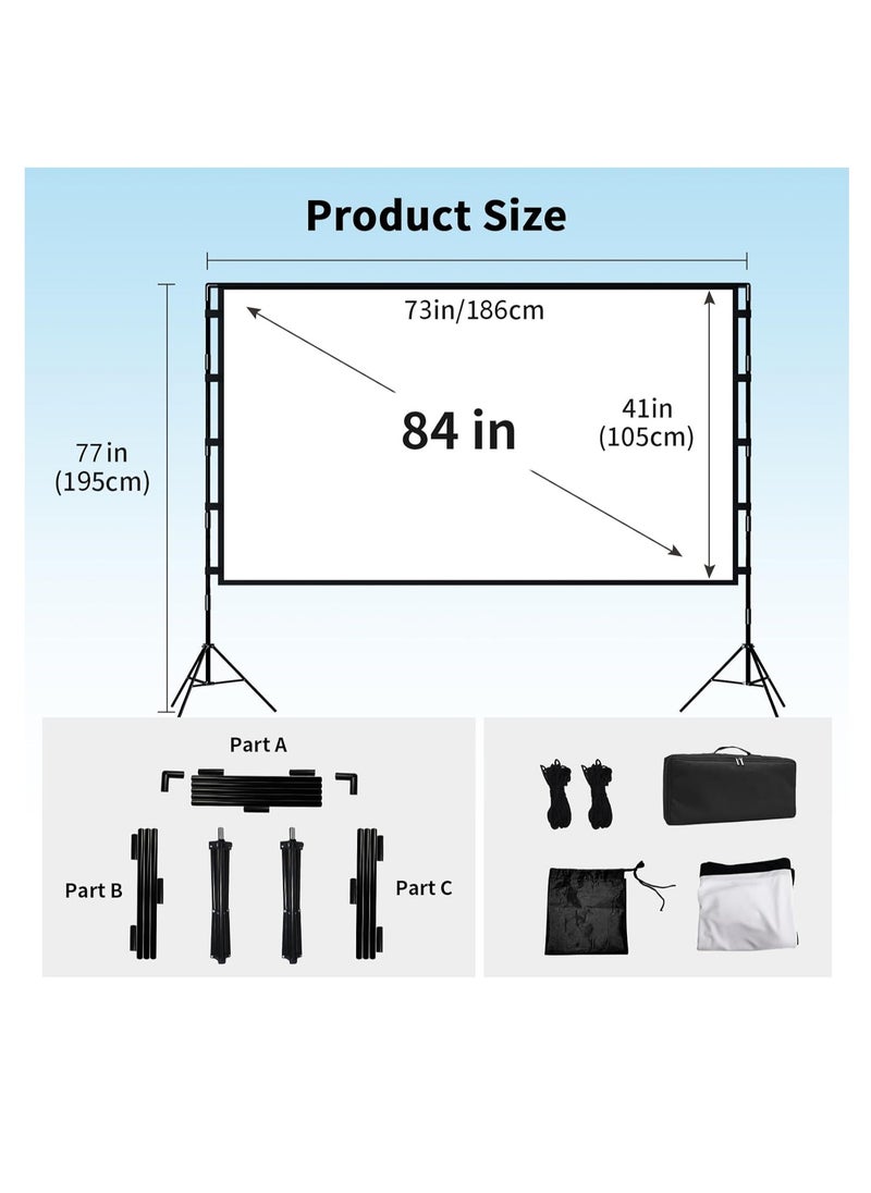 Generic Projector Screen and Stand, 84 inch Portable Projector Screen Indoor Outdoor Projector Screen 16:9 4K HD Wrinkle-Free Lightweight Movie Screen with Carry Bag for Backyard Movie Night  - Image 3