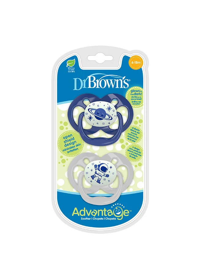Dr. Brown’s Advantage Pacifier - Stage 2, Glow In The Dark, Blue, 2-Pack