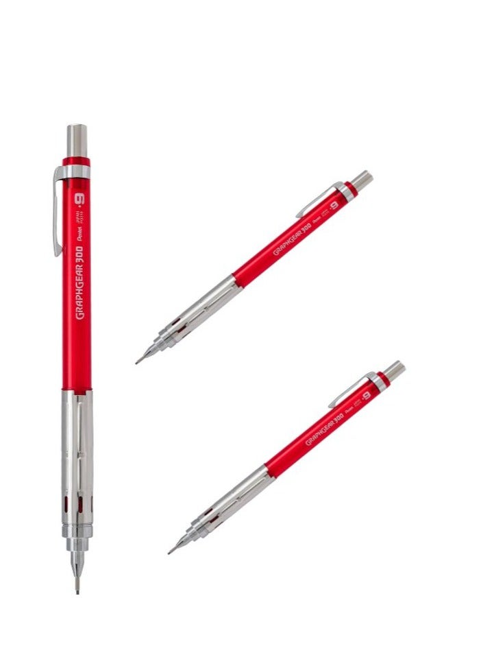 Pentel 3-Piece Graph Gear 300 Mechanical Pencil 0.9mm Tip Red Barrel - Image 1