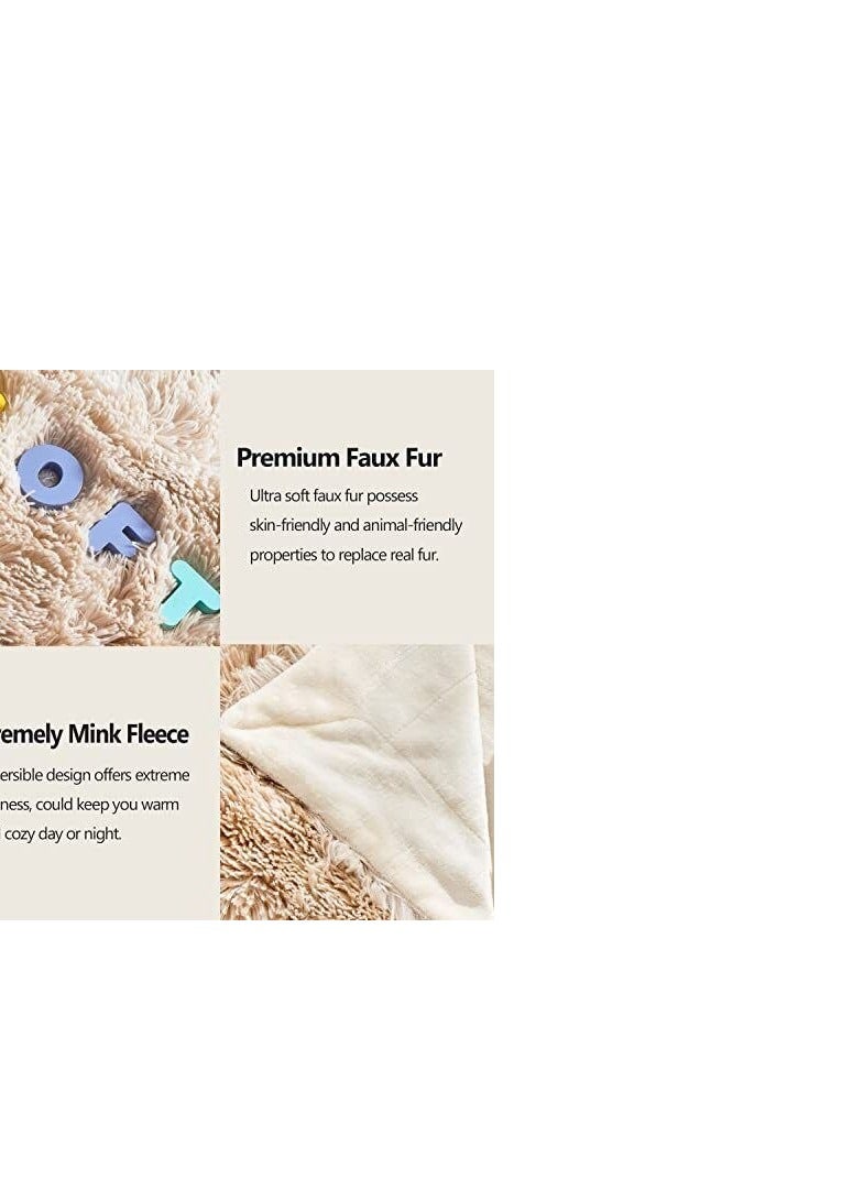 بيج الفاخرة فو الفراء رمي البطانيات بوليستر مقاس مفرد الشتاء سرير أريكة بطانية طبقة مزدوجة رقيق لينة الدافئة ديكور المنزل تقليد فو الفراء المنك بطانية 130*180 سم -متعددة الالوان - Image 2