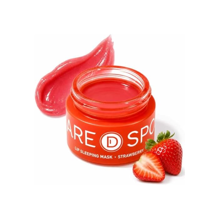 SPODARE Sleeping Lip Mask Strawberry - Overnight Lip Treatment, Lip Care Hydration, Repair for Dry Cracked Lips, Vitamin C, Soft and Nourished Lips Overnight, Christmas, with Shea Butter - 12g