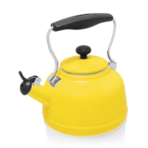 Chantal Tea Kettle, 1.7 QT, Vintage Series, Premium Enamel on Carbon Steel, Whistling, Even Heating & Quick Boil (Canary Yellow) - Image 1