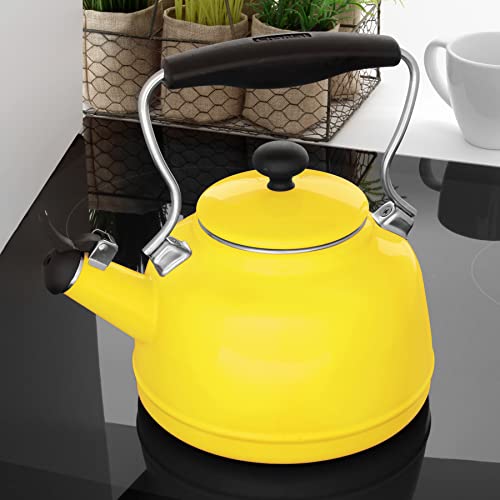 Chantal Tea Kettle, 1.7 QT, Vintage Series, Premium Enamel on Carbon Steel, Whistling, Even Heating & Quick Boil (Canary Yellow) - Image 2