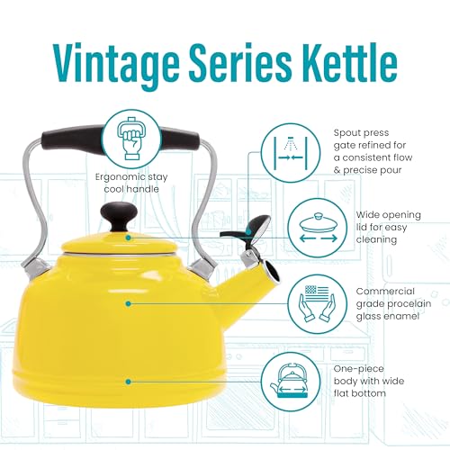 Chantal Tea Kettle, 1.7 QT, Vintage Series, Premium Enamel on Carbon Steel, Whistling, Even Heating & Quick Boil (Canary Yellow) - Image 4