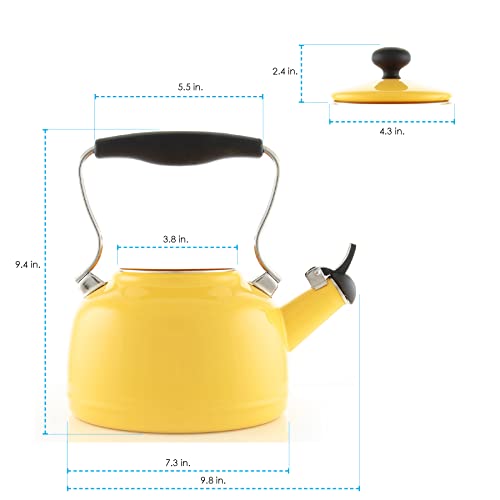 Chantal Tea Kettle, 1.7 QT, Vintage Series, Premium Enamel on Carbon Steel, Whistling, Even Heating & Quick Boil (Canary Yellow) - Image 3