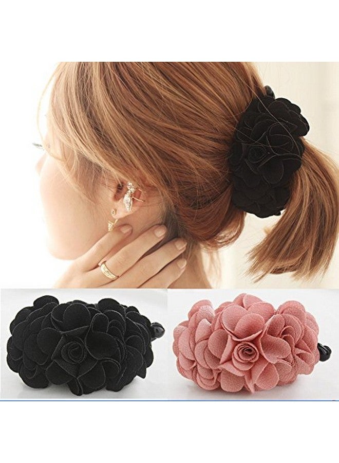 Meilliwish Flowers Rose Hair Clip Ponytail Holder 1 PCS(H41)(Pink) - Image 4