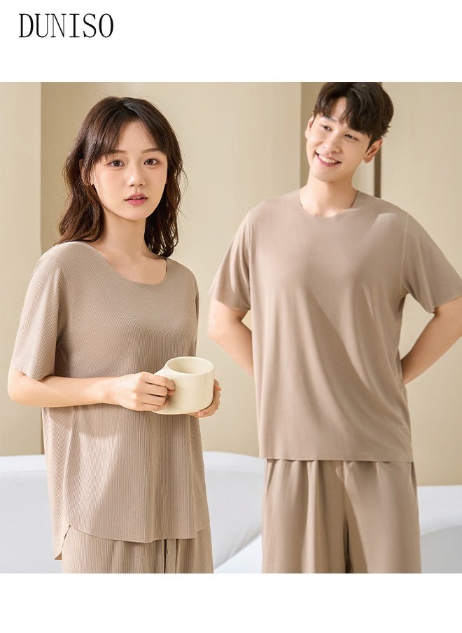 DUNISO - Men's 2pcs Pajama Set Short Sleeve Nightgown Sleepwear Breathable Loungewear Comfortable Round Neck Nightwear Summer Home Wear - Image 1