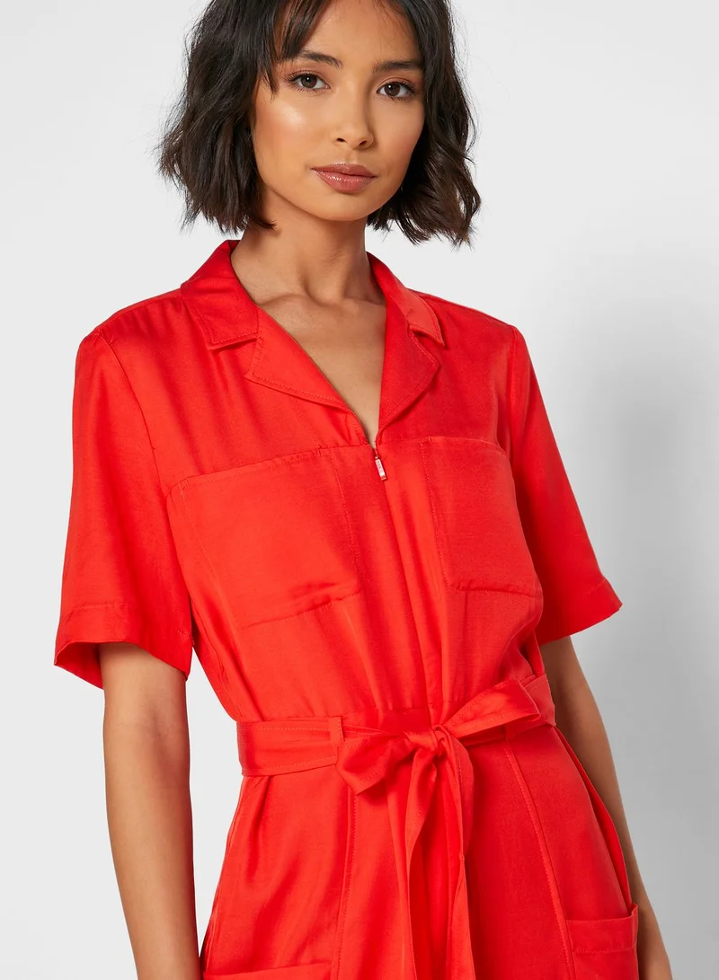 French Connection Enzo Tie Waist Pocket Detail Jumpsuit